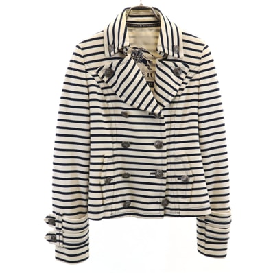 BURBERRY LONDON BLUE LABEL バーバリー ロンドン ブルーレーベル 日本製 ボーダー柄 マリン ジャケット 38 アイボリー 三陽商会