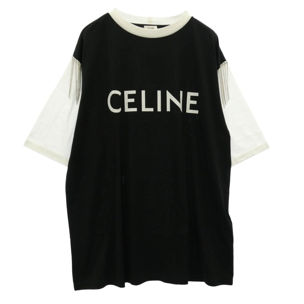 CELINE セリーヌ 22AW 2X29C671Q Fringe Oversized Logo Print T-Shirt フリンジ ビジュー オーバーサイズ ロゴ プリント Tシャツ ブラック系 S【新古品】【未使用】【中古】