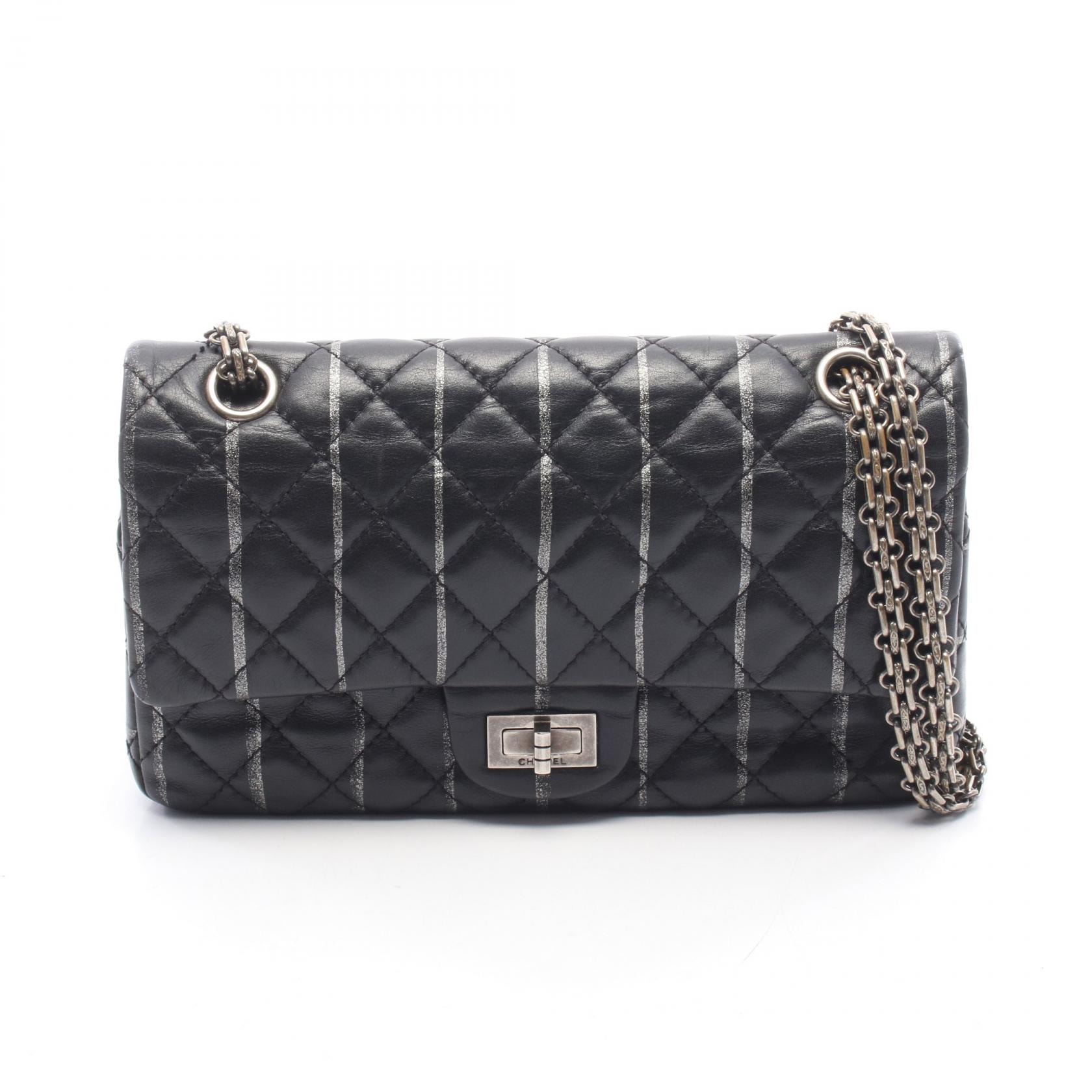 シャネル CHANEL 2.55 マトラッセ マドモアゼルチェーン ショルダーバッグ バッグ レザー レディース ブラック系 / シルバー系 【中古】