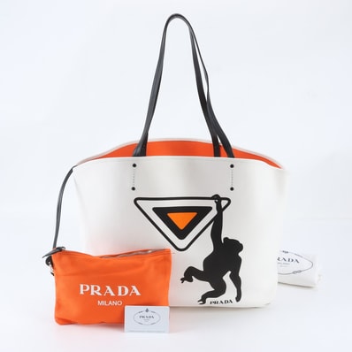 ■極美品 プラダカナパ モンキー プリント 1BG218 トート バッグ