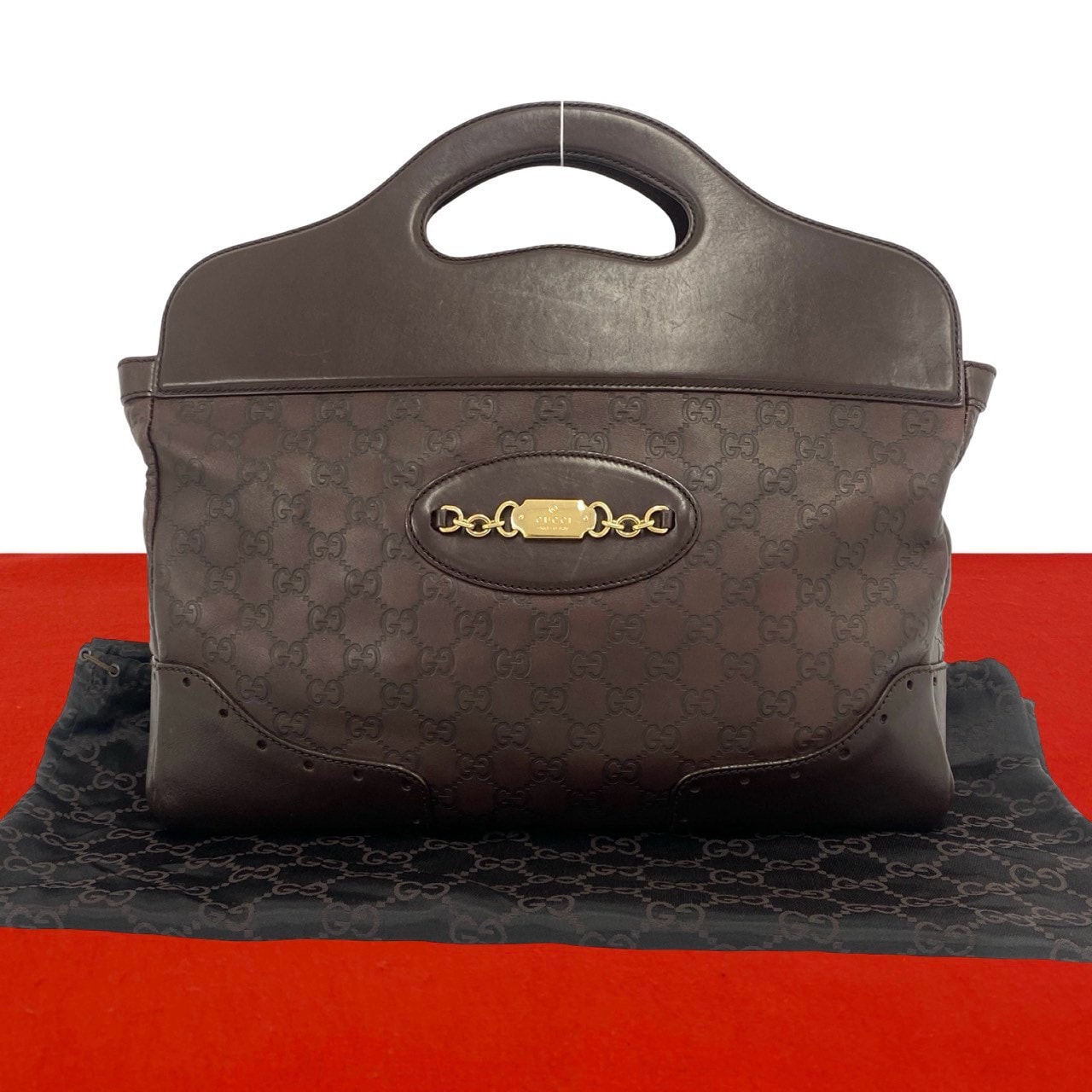 GUCCI グッチ ホースビット 金具 グッチシマ レザー ハンドバッグ ブラウン
 32248