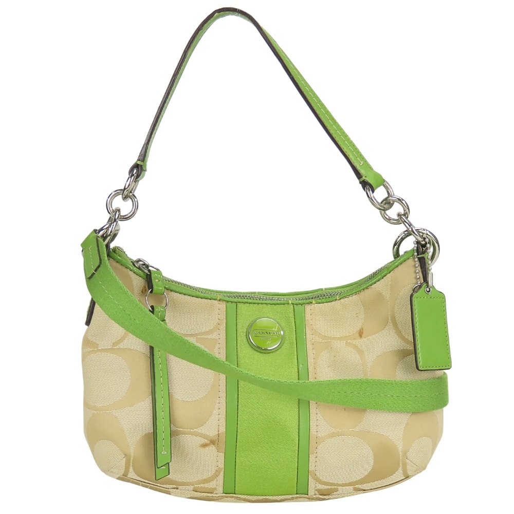 【中古】 コーチ ショルダーバッグ 28206E キャンバス レザー ベージュ グリーン 2WAY 斜め掛け ワンショルダー レディース 女性 COACH