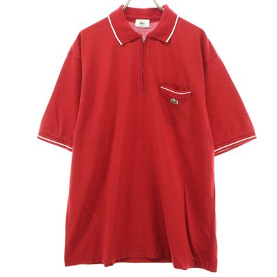 LACOSTE ラコステ 日本製 ワンポイントロゴ 半袖 ジップアップ Tシャツ S レッド