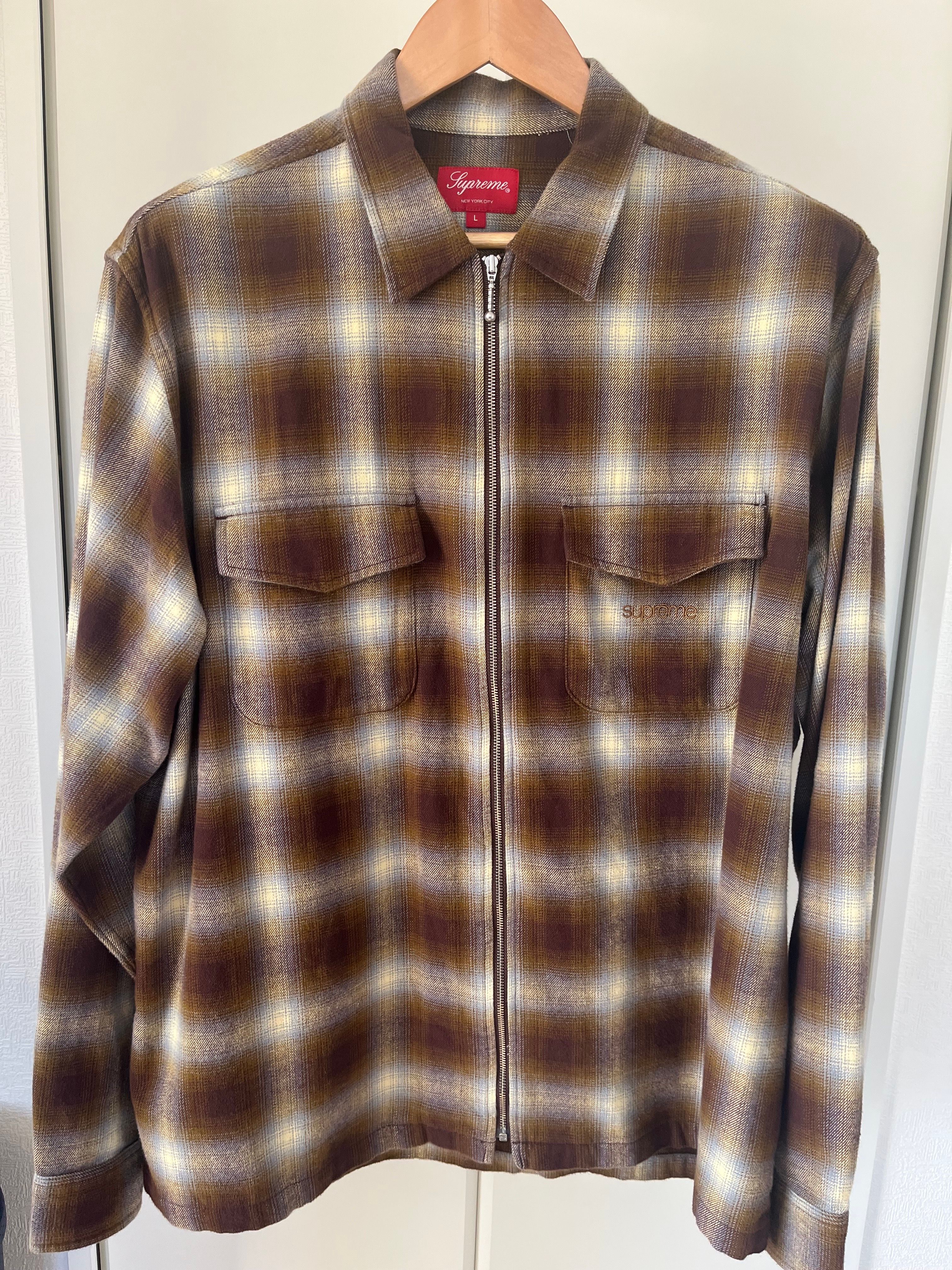 Supreme Shadow Plaid Flannel Zip Up Shirt "Brown"