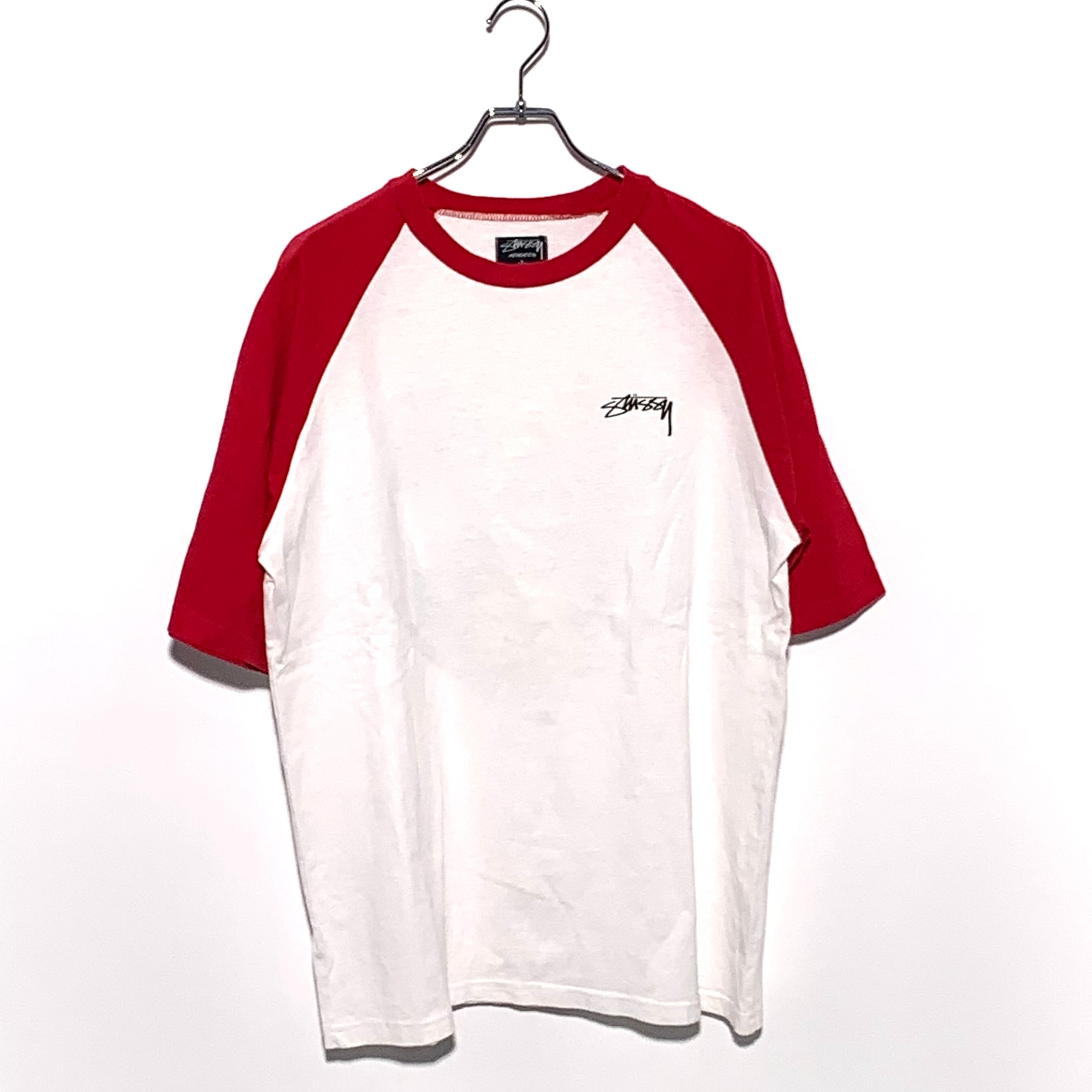STUSSY authentic raster color circlelogo raglan Tee White×Red