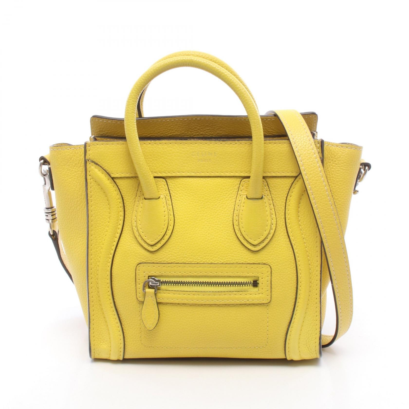 セリーヌ CELINE ラゲージ ナノショッパー 2WAY ハンドバッグ バッグ レザー レディース イエロー系 【中古】
