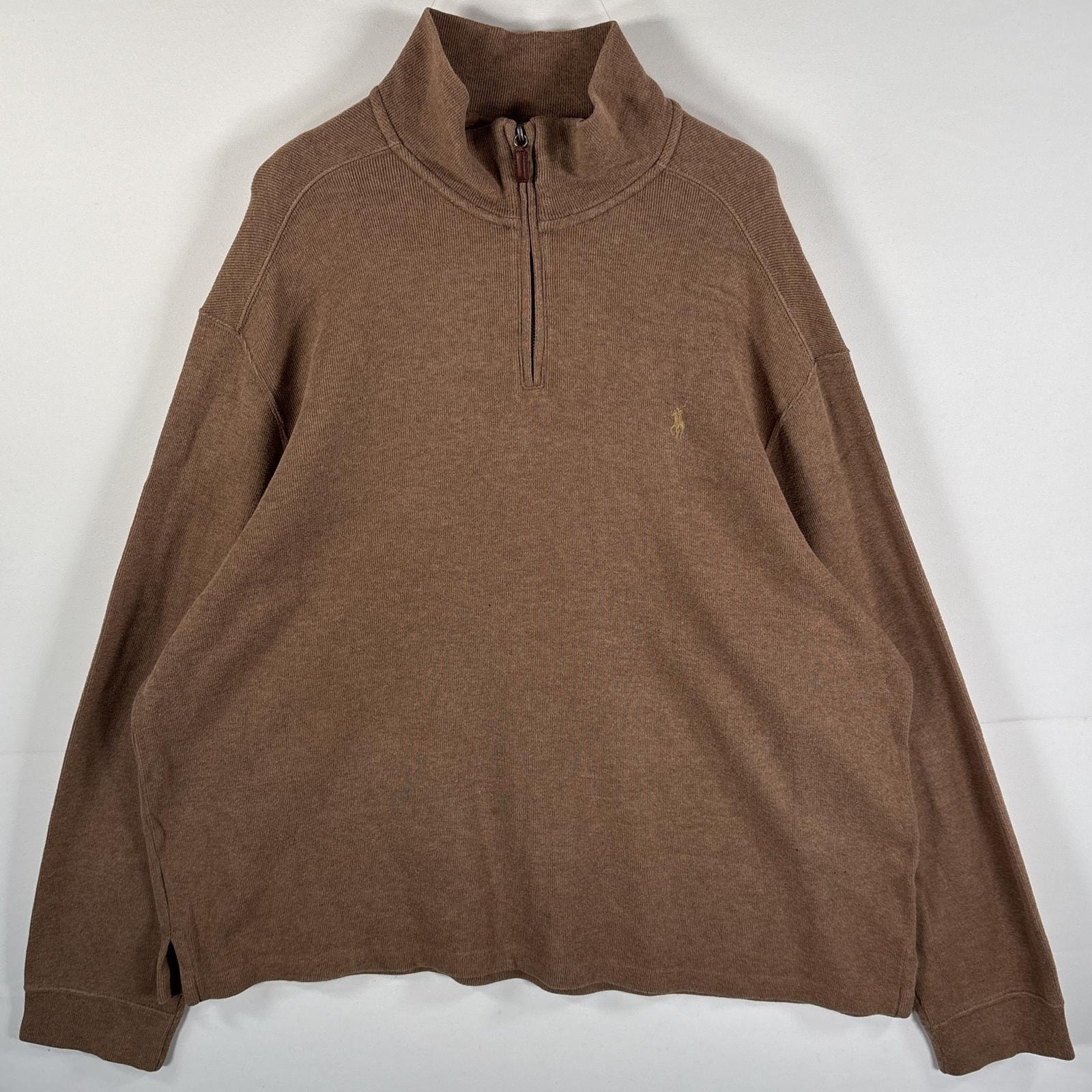 古着 90's/90年代 ポロバイラルフローレン Polo by Ralph Lauren コットンニット 大きいサイズ ハーフジップ 14041  ブラウン メンズ