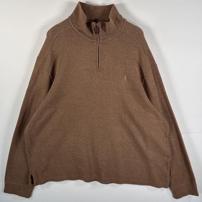古着 90's/90年代 ポロバイラルフローレン Polo by Ralph Lauren コットンニット 大きいサイズ ハーフジップ 14041 ブラウン メンズ