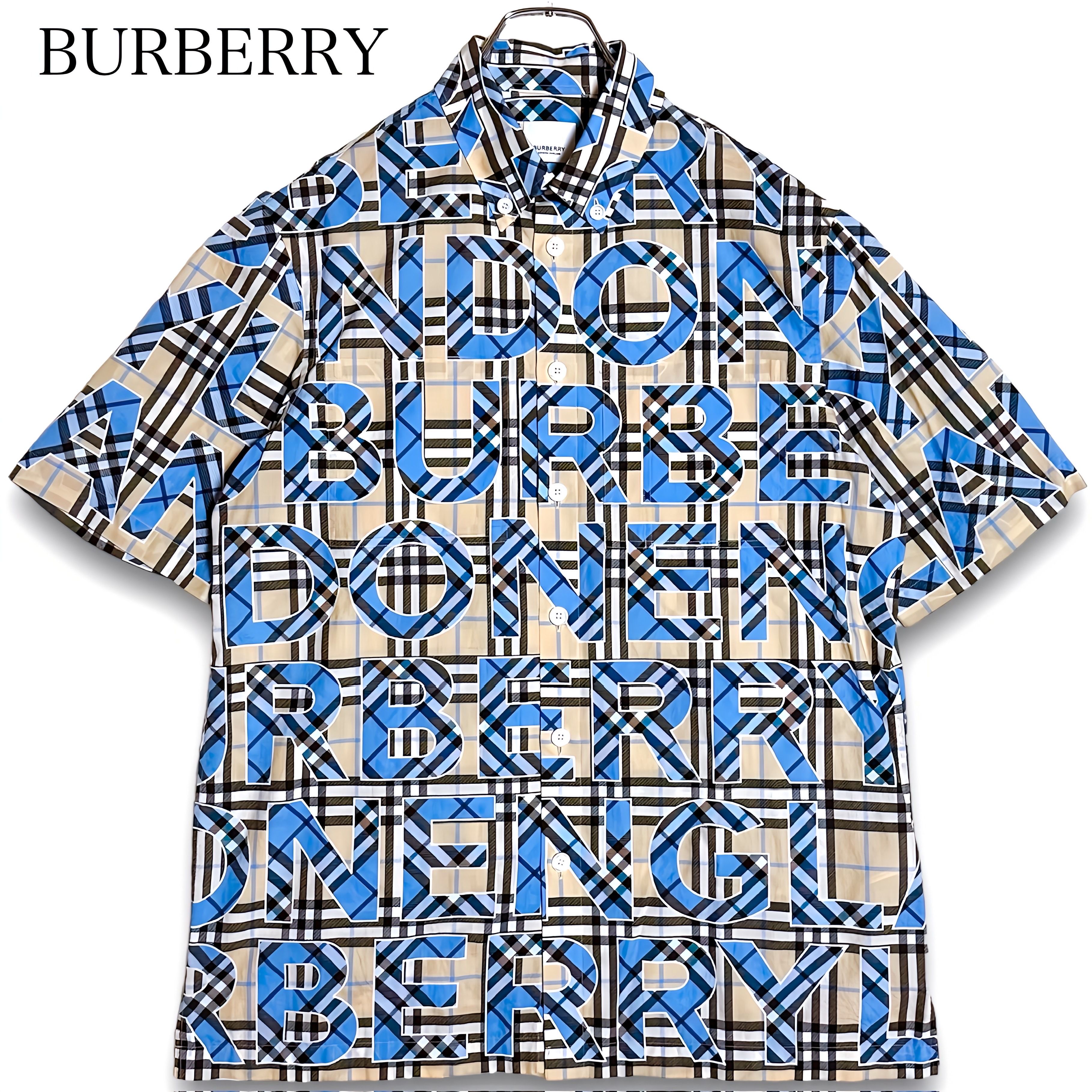【21SS】BURBERRY 半袖シャツ ノバチェック 総ロゴ ボタンダウン S