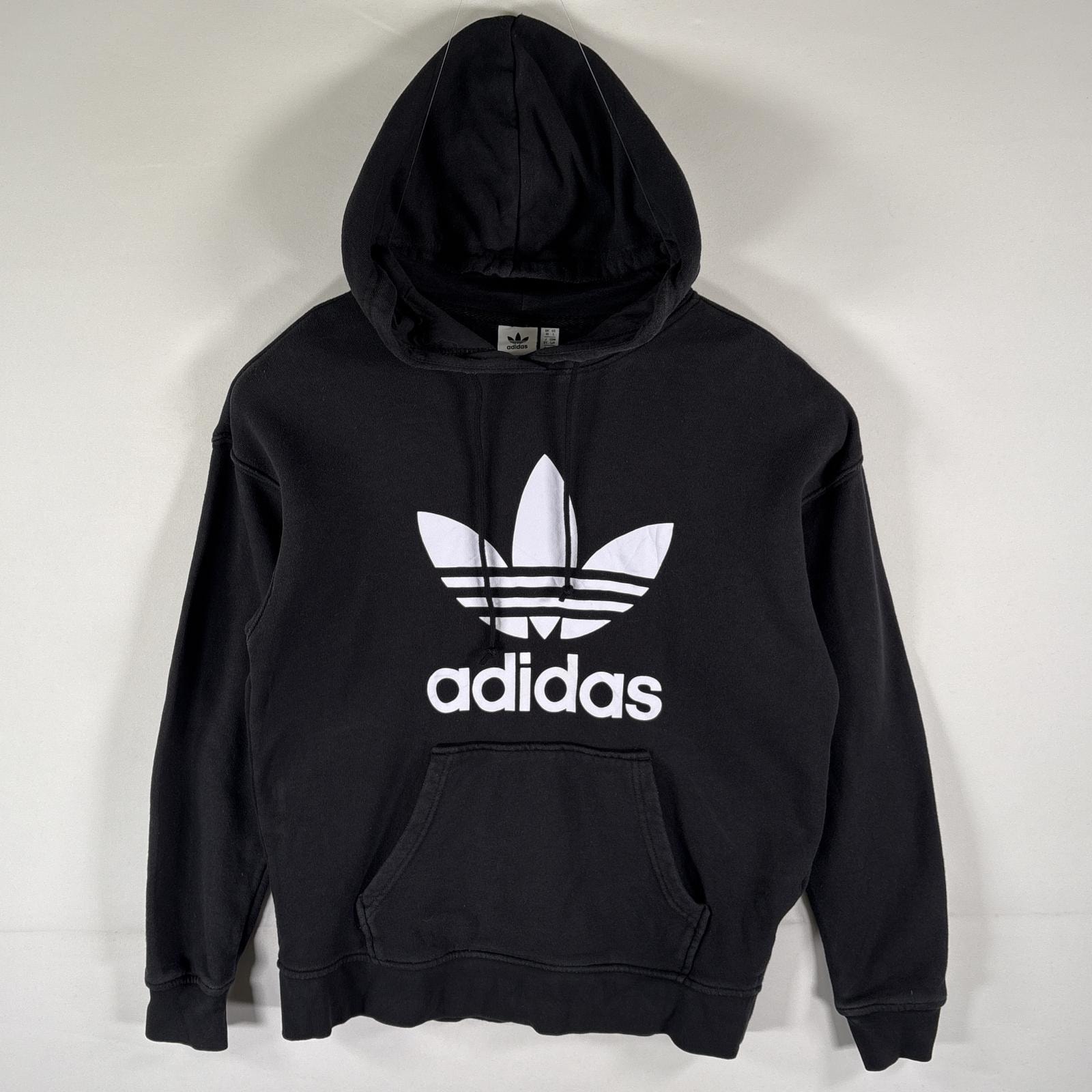 古着 アディダス adidas パーカー スウェット ビッグロゴプリント トレフォイルロゴ プルオーバー フーディ OT  ブラック メンズ