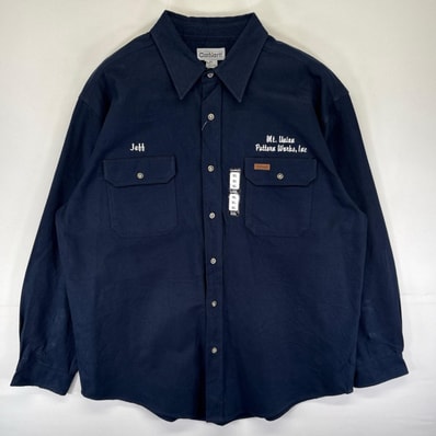古着 美品 カーハート Carhartt 長袖シャツ ワークシャツ タグ付き ワンポイント ポケット デッドストック XL ネイビー系 メンズ