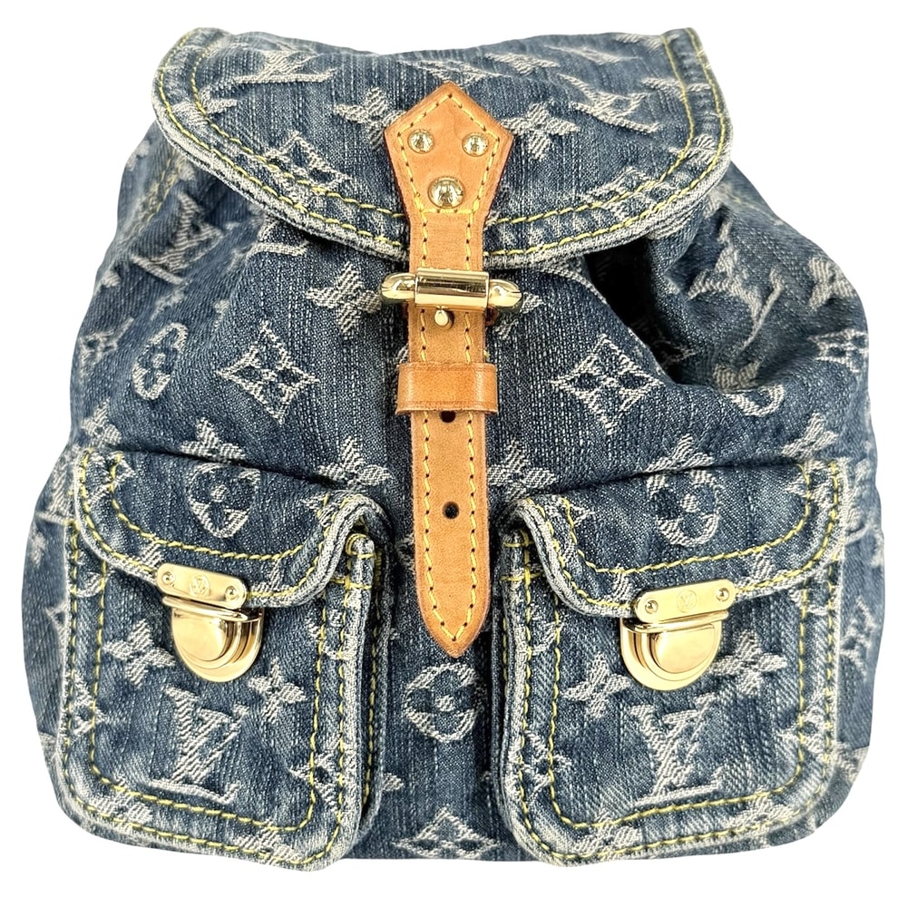 LOUIS VUITTON ルイヴィトン リュック サックアドPM モノグラムデニム バックパック M95057 コットンデニム  レザー   ブルー 青 ゴールド金具 レディース【中古品】