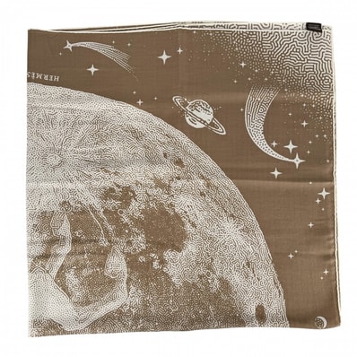 HERMES エルメス ストール カレジェアン Clair de Lune スカーフ 大判 ファッションアイテム クレール・ドゥ・リュンヌ カレ140 カシミヤ シルク ブラウン 茶 ホワイト 白 レディース 美品【中古品】