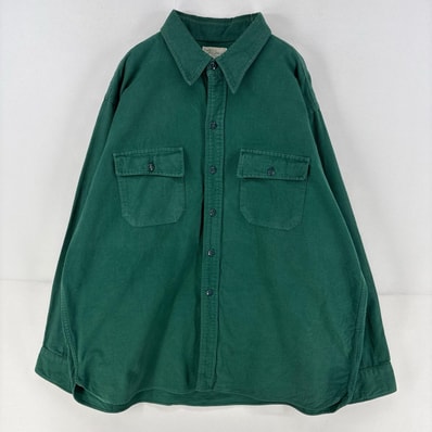 古着 70's/70年代 ヴィンテージ エルエルビーン L.L.Bean 長袖シャツ 胸ポケット 筆記体タグ シャモアシャツ 2XL グリーン メンズ