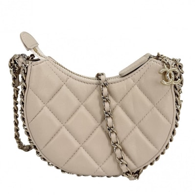 CHANEL シャネル ショルダーバッグ ミニホーボー ココマーク 斜め掛け マトラッセ ポシェット ラムスキン ベージュ ゴールド金具 レディース【中古品】