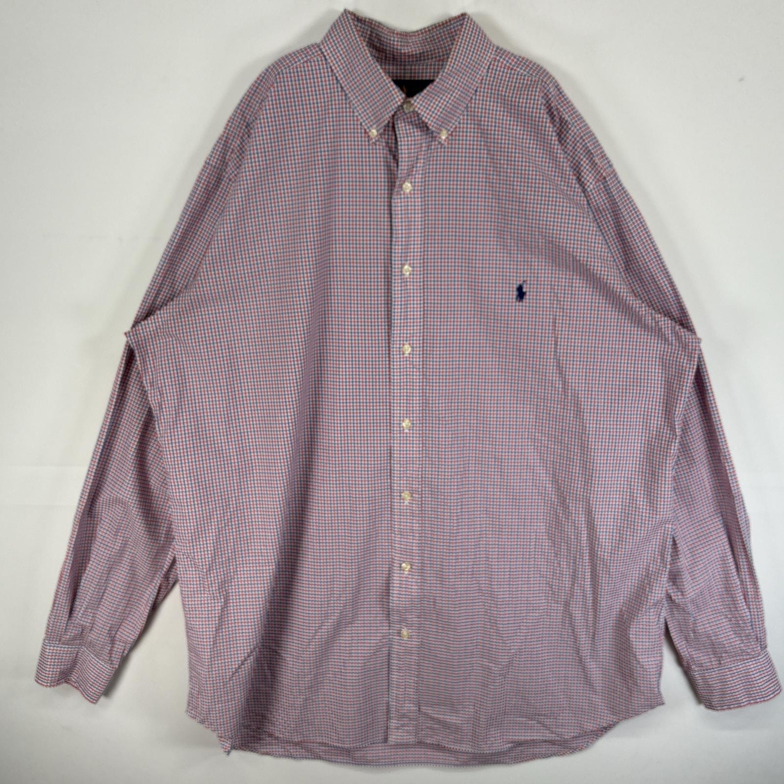古着 ラルフローレン RALPH LAUREN 長袖シャツ チェック ロゴ 刺繍 ボタンダウン XL  ブルー系 マルチカラー メンズ