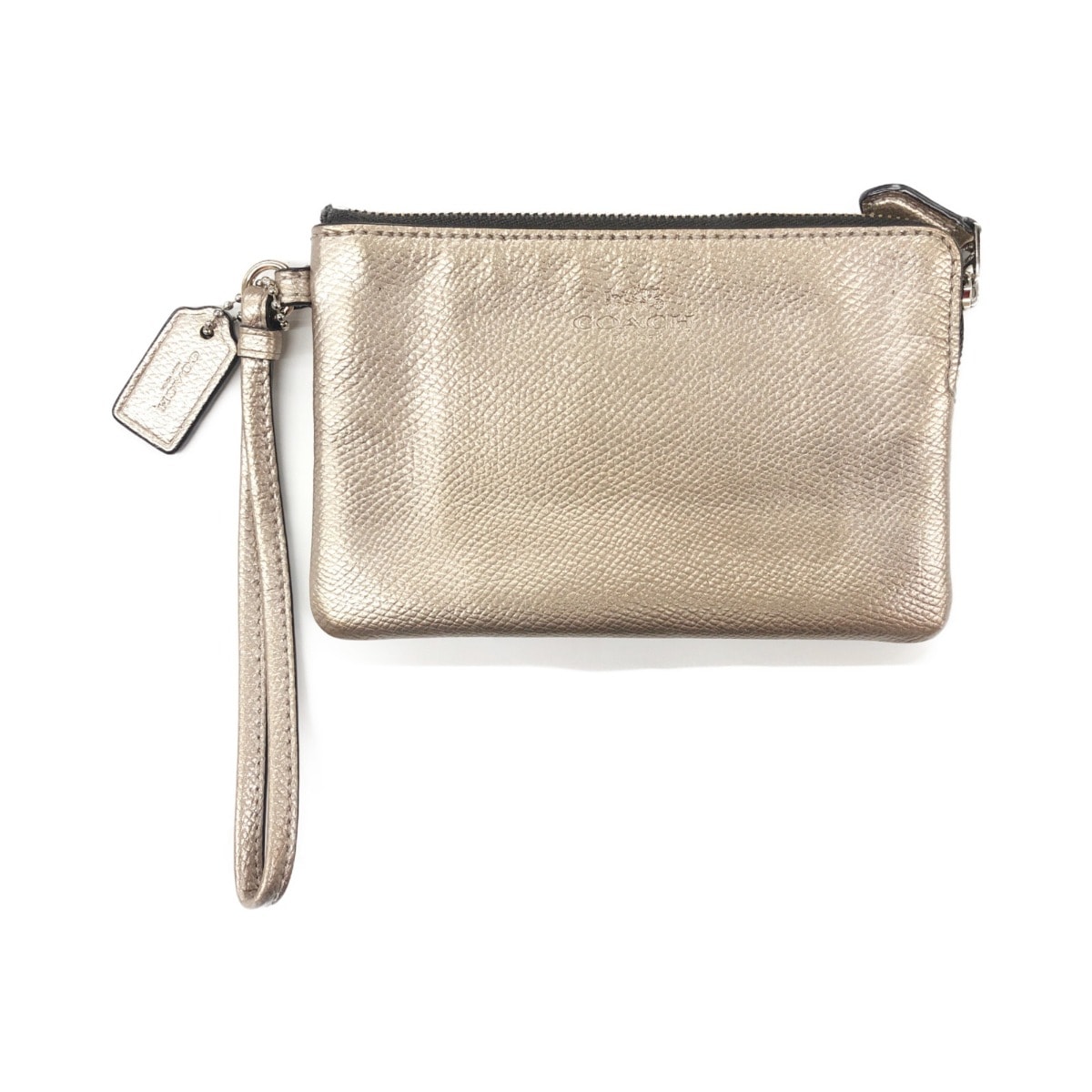 〇〇COACH コーチ クロスグレイン レザー コーナー ジップ リストレット  小物入れ ポーチ F54626 ゴールド