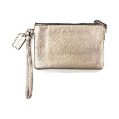 〇〇COACH コーチ クロスグレイン レザー コーナー ジップ リストレット 小物入れ ポーチ F54626 ゴールド