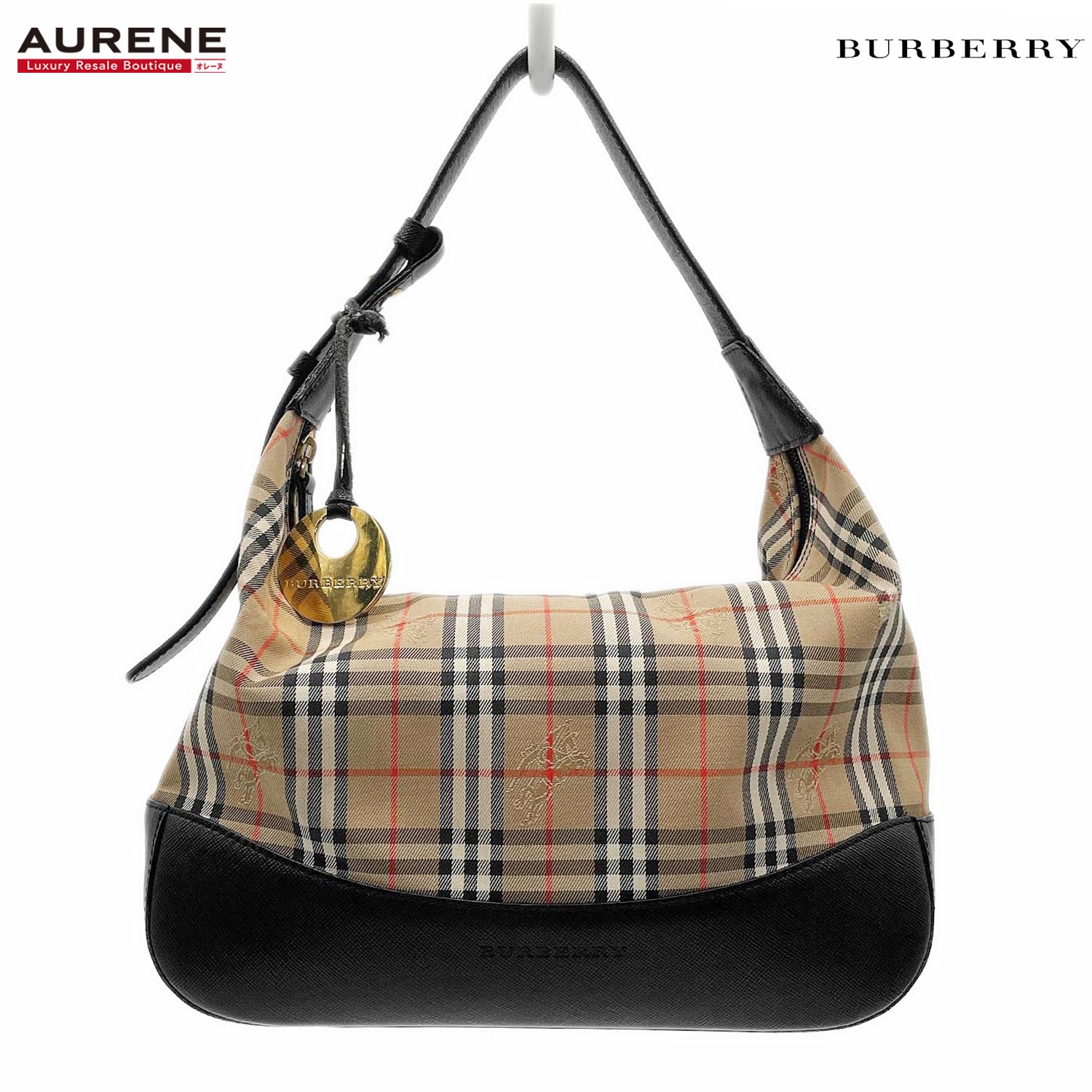 BURBERRY バーバリー ノバチェック ハンドバッグ ワンショルダー キャンバス エナメルレザー ベージュ レディース 【中古】