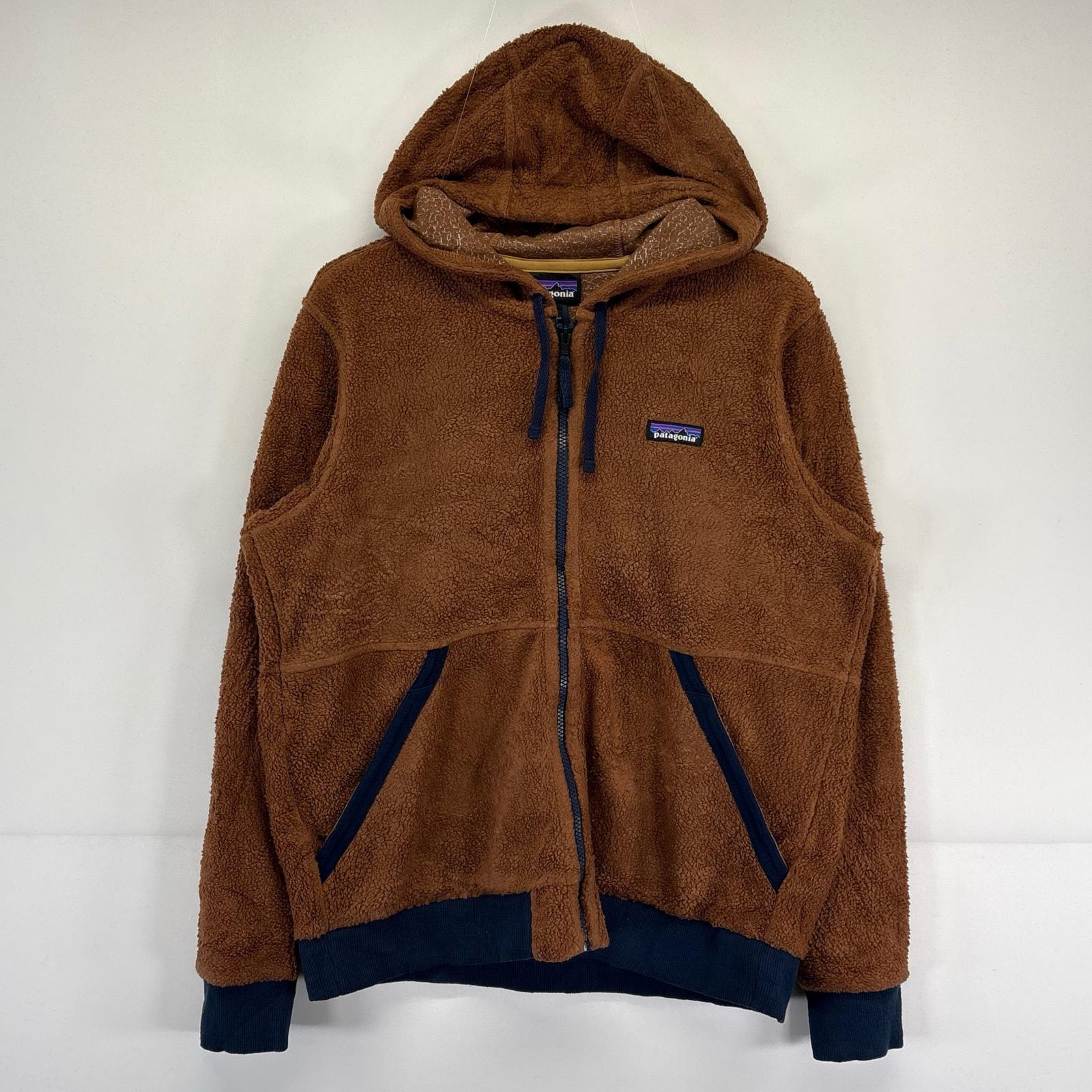 古着 パタゴニア patagonia フリースジャケット フルジップ ワンポイントロゴ刺繍 フーディー アウトドア L ブラウン メンズ