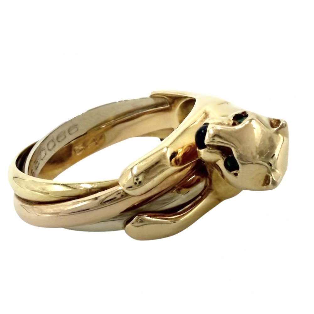 CARTIER カルティエ 指輪 パンテール トリニティ スリーカラー 18金YG/PG/WG パンサー K18イエローゴールド  K18ホワイトゴールド  K18ピンクゴールド  エメラルド 約13号 レディース 約12.4g【中古品】