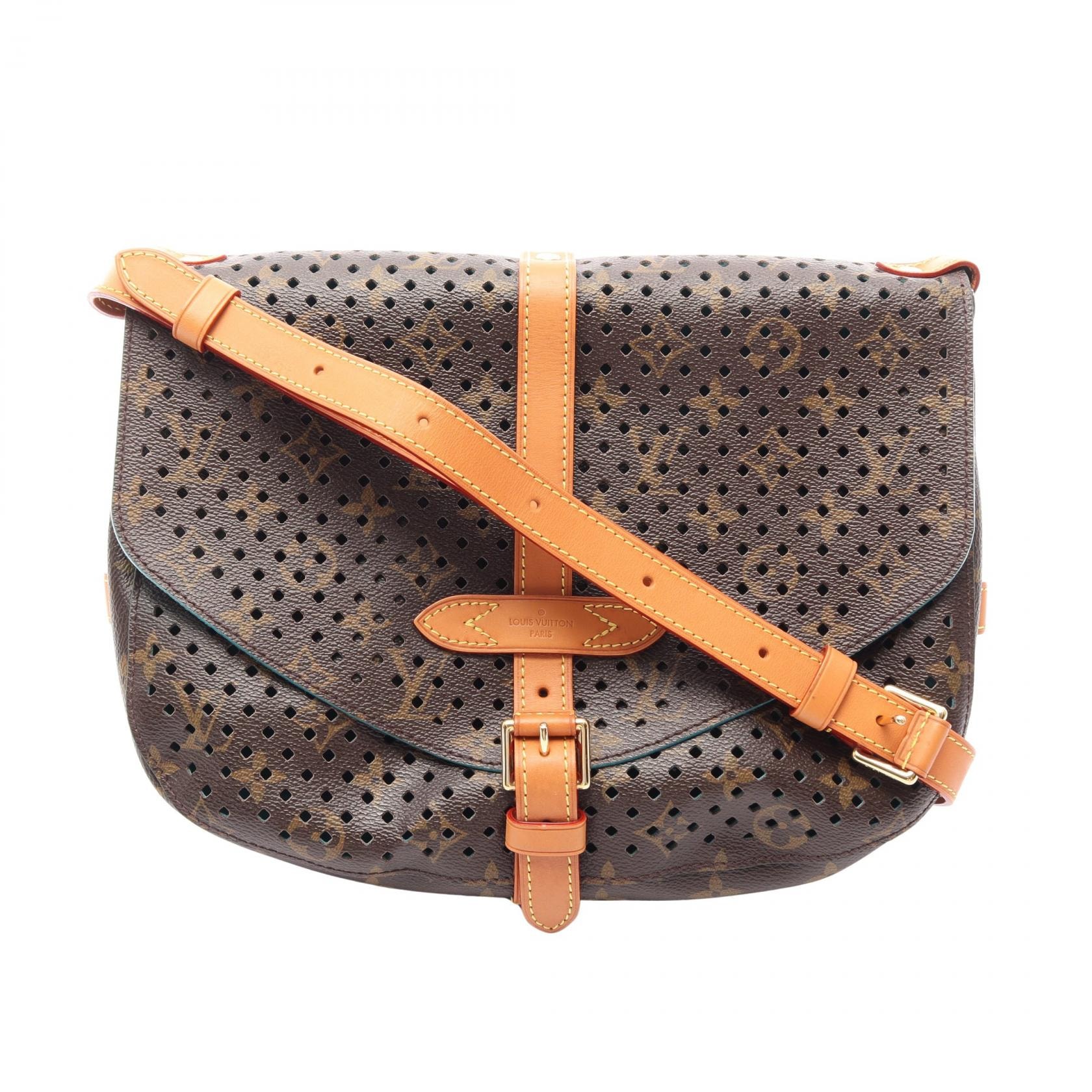ルイ・ヴィトン LOUIS VUITTON ソミュール30 モノグラムペルフォ ターコイズ ショルダーバッグ バッグ PVCコーティングキャンバス レザー レディース ブラウン系 M93998 【中古】