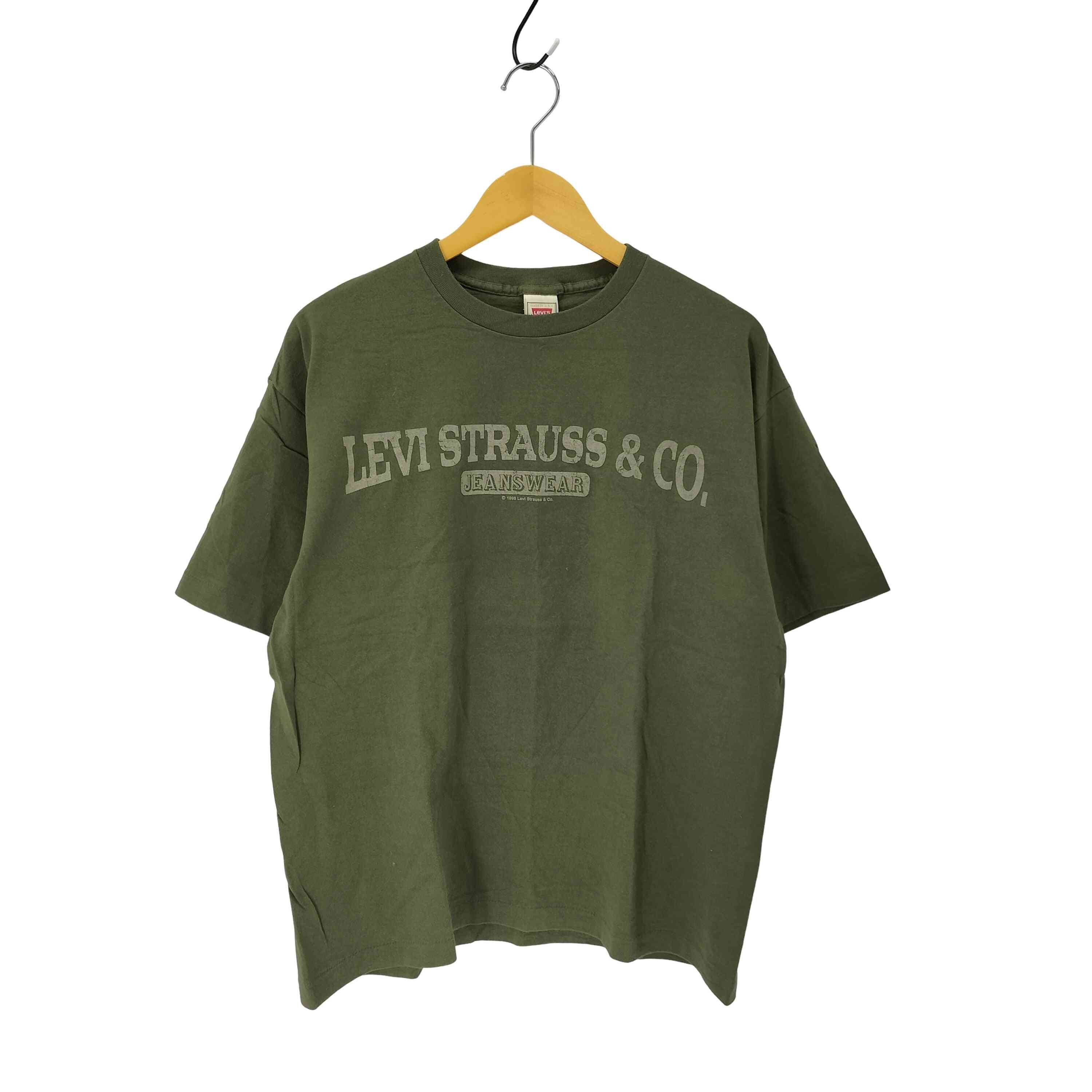 90s USA製 STURAUSS & CO JEANS WEAR プリントロゴ コットンTシャツ【1140970309716】