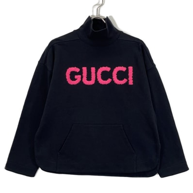 グッチ 776844 ブラック×ピンク コットン ロゴスウェット XS