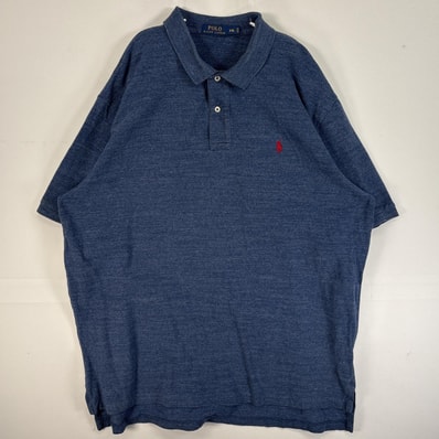 古着 ポロ・ラルフローレン POLO RALPH LAUREN 鹿の子 半袖 ポロシャツ ロゴ 刺繍 大きいサイズ 2ボタン 14041 ネイビー 無地 メンズ