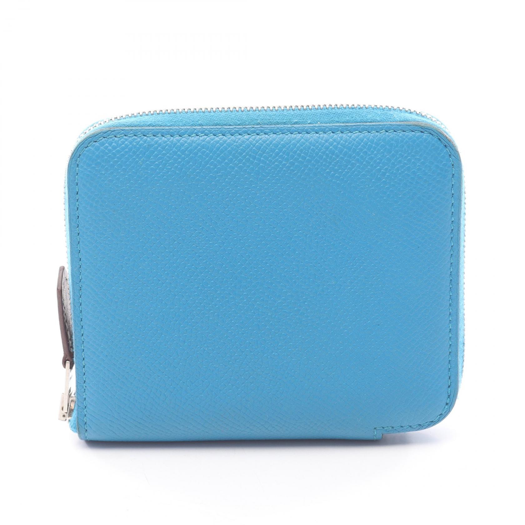 エルメス HERMES アザップコンパクト シルクイン ラウンド財布 財布 レザー カーフ(牛革) ヴォーエプソン ヴォーエプソン ブルーザンジバル A刻印(2017年製造) レディース ブルー系 【中古】