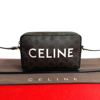 CELINE セリーヌ トリオンフ メッセンジャー ミディアム レザー PVC ショルダーバッグ ブラック
33540