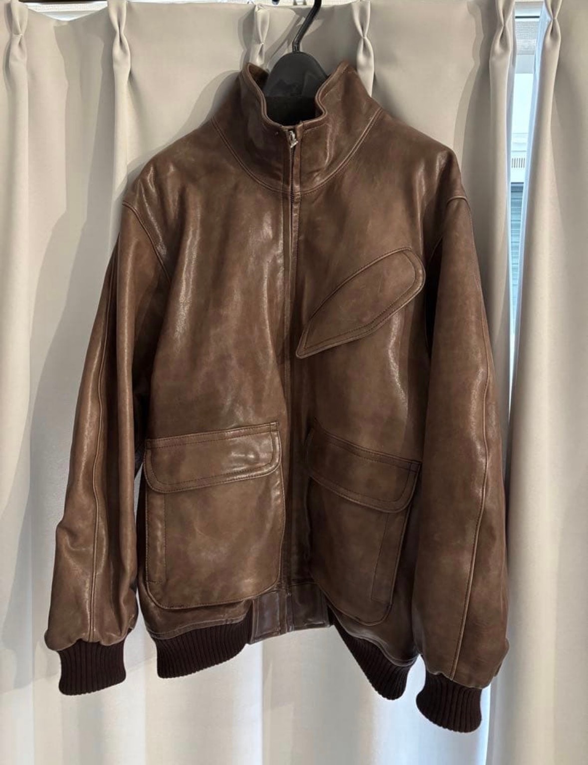 オーラリー ヘビーラムレザー ジップブルゾン "ダークブラウン"