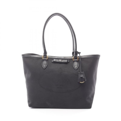 プラダ PRADA LOGO JACQUARD ロゴジャガード トートバッグ バッグ キャンバス レザー レディース ブラック系 【中古】