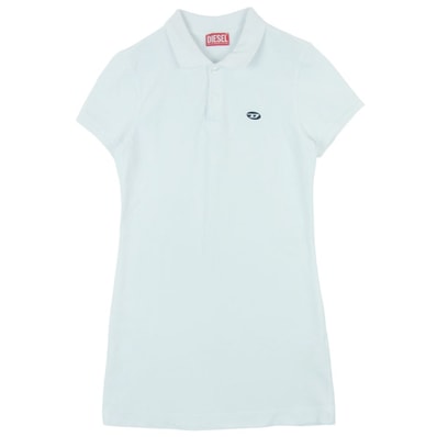 DIESEL ディーゼル D-TENNY オーバル ロゴ刺繍 ポロカラー ミニ ワンピース コットン 中国製 ホワイト系 S【中古】