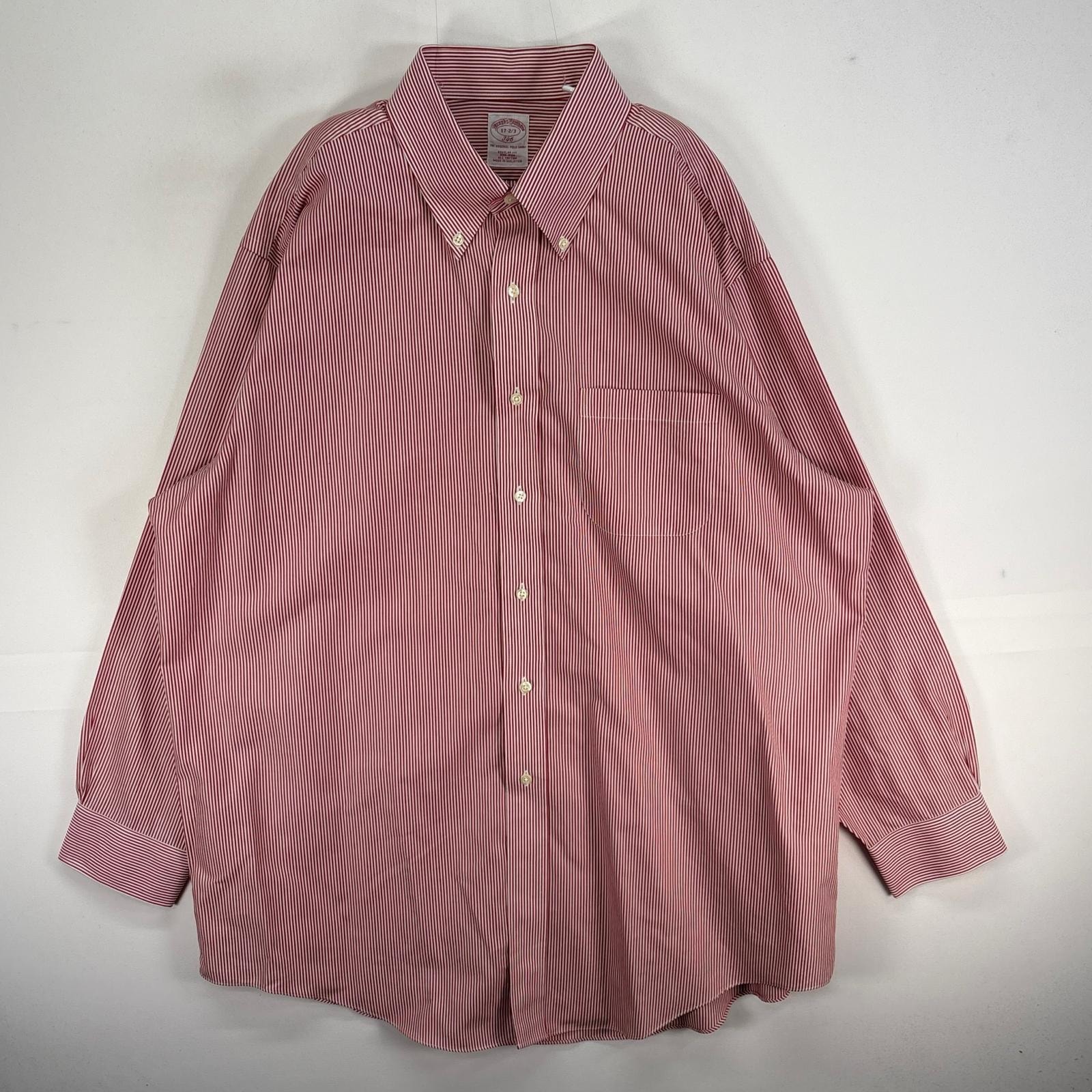 古着 ブルックスブラザーズ Brooks Brothers 長袖シャツ 346 ボタンダウン XL  レッド系 ストライプ メンズ