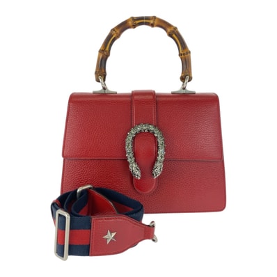 美品 GUCCI グッチ シェリーライン バンブー ディオニュソス レッド ネイビー シルバー金具 レザー ハンドバッグ ショルダーバッグ 2WAY 505600 【中古】