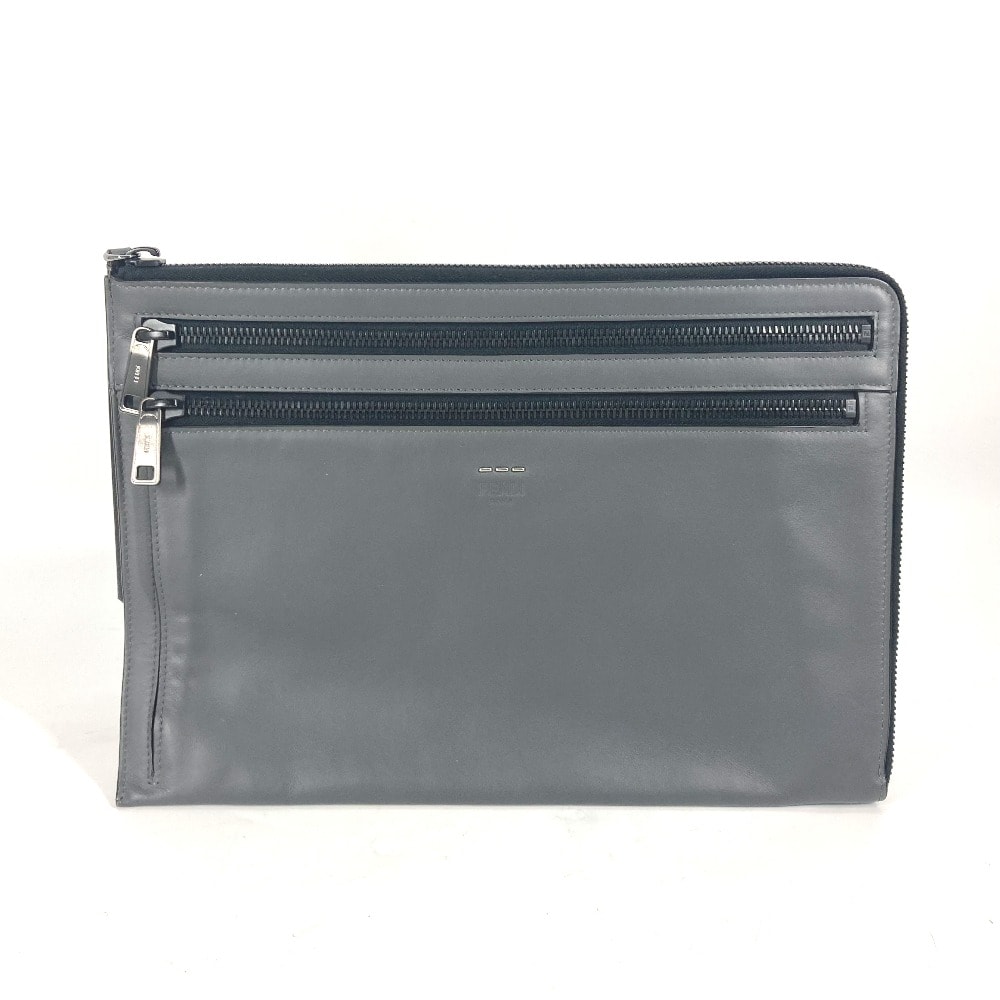 フェンディ FENDI ジップ 7M0237 カバン ポーチ クラッチバッグ レザー グレー