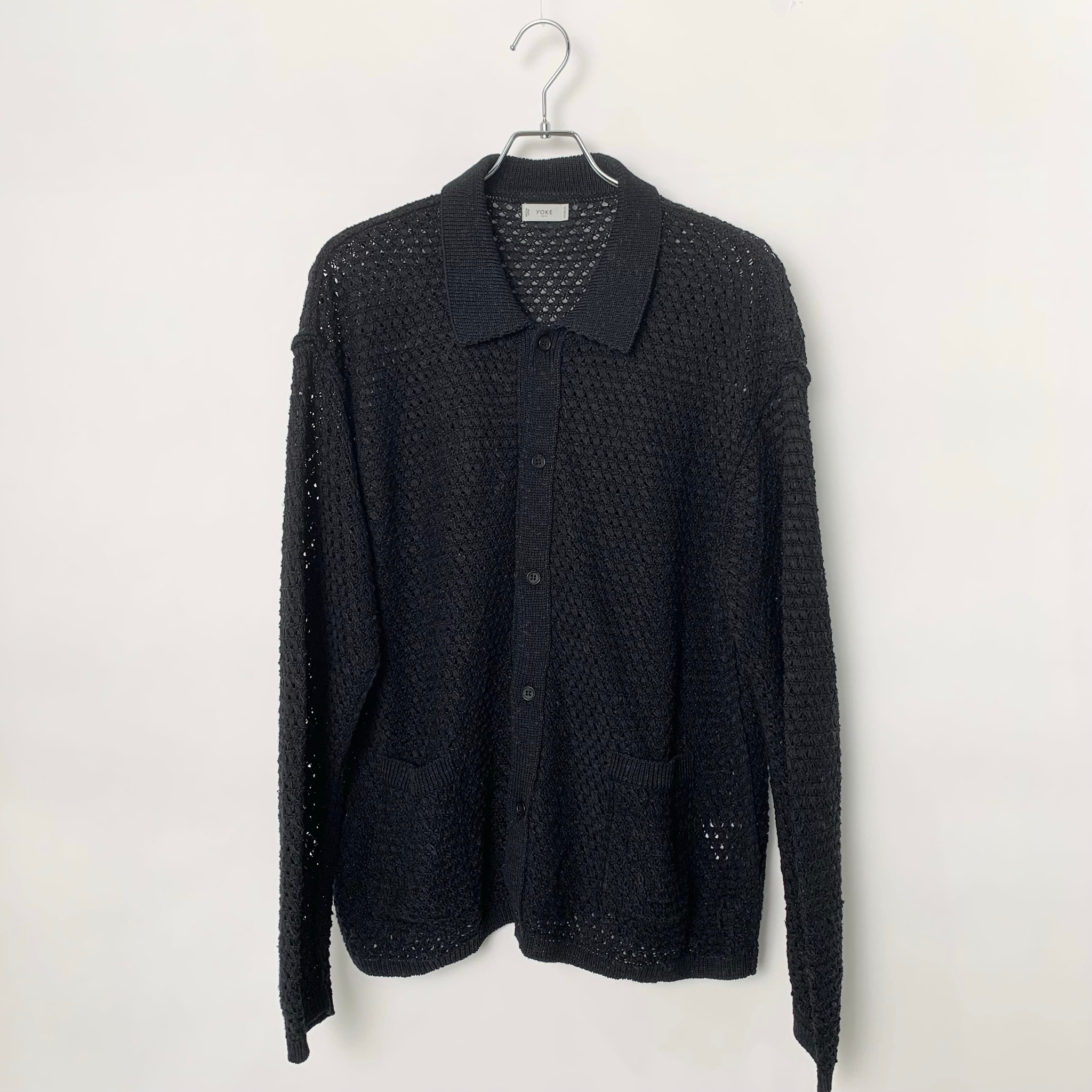 YOKE Cotton Mesh Knit Shirt Cardigan "Black"