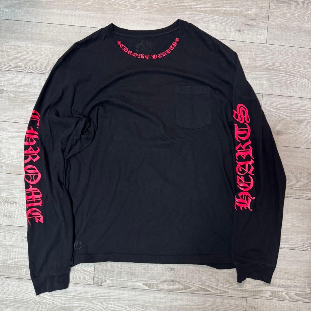 Chrome Hearts Script Neck Logo L/S T-Shirt "Black/Pink"