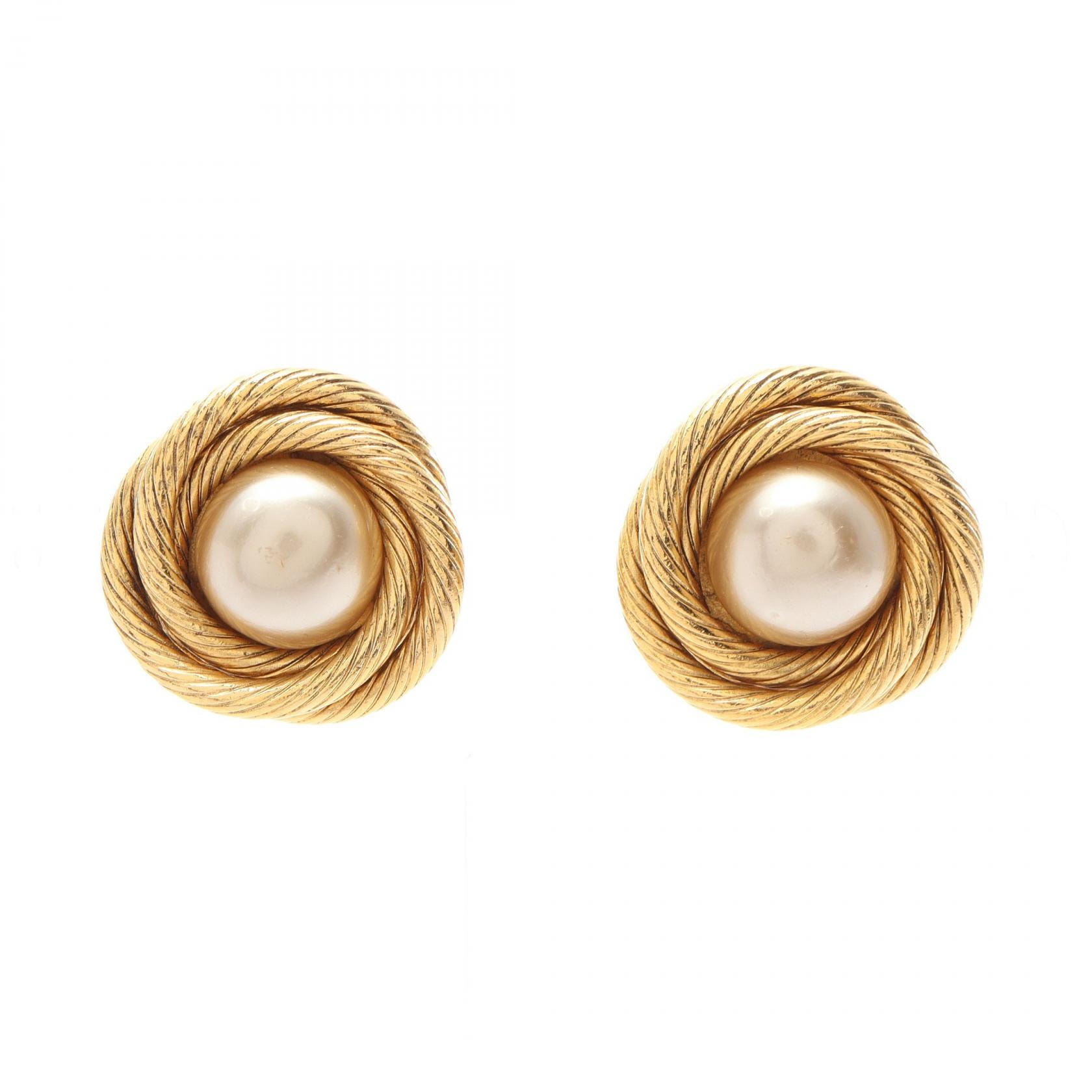 シャネル CHANEL ツイストフレーム イヤリング ジュエリー GP(ゴールドメッキ) フェイクパール レディース ゴールド系 / ホワイト系 【中古】