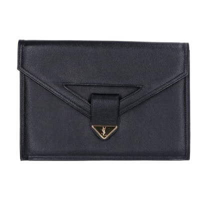 イヴサンローラン ヴィンテージ ロゴプレート レザー クラッチバッグ