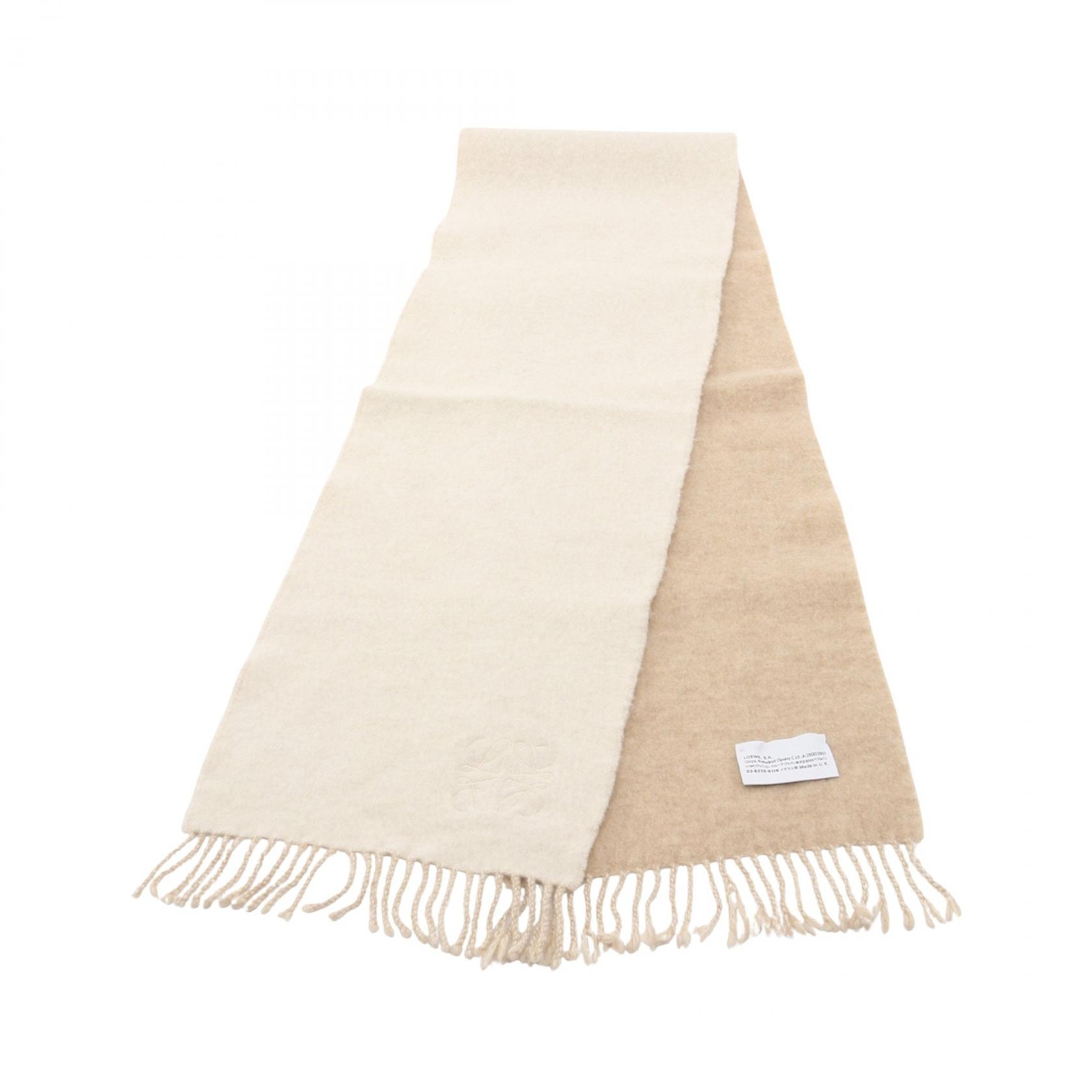 ロエベ LOEWE アナグラム マフラー 衣料品 ウール カシミヤ レディース ベージュ系 / ホワイト系 【中古】