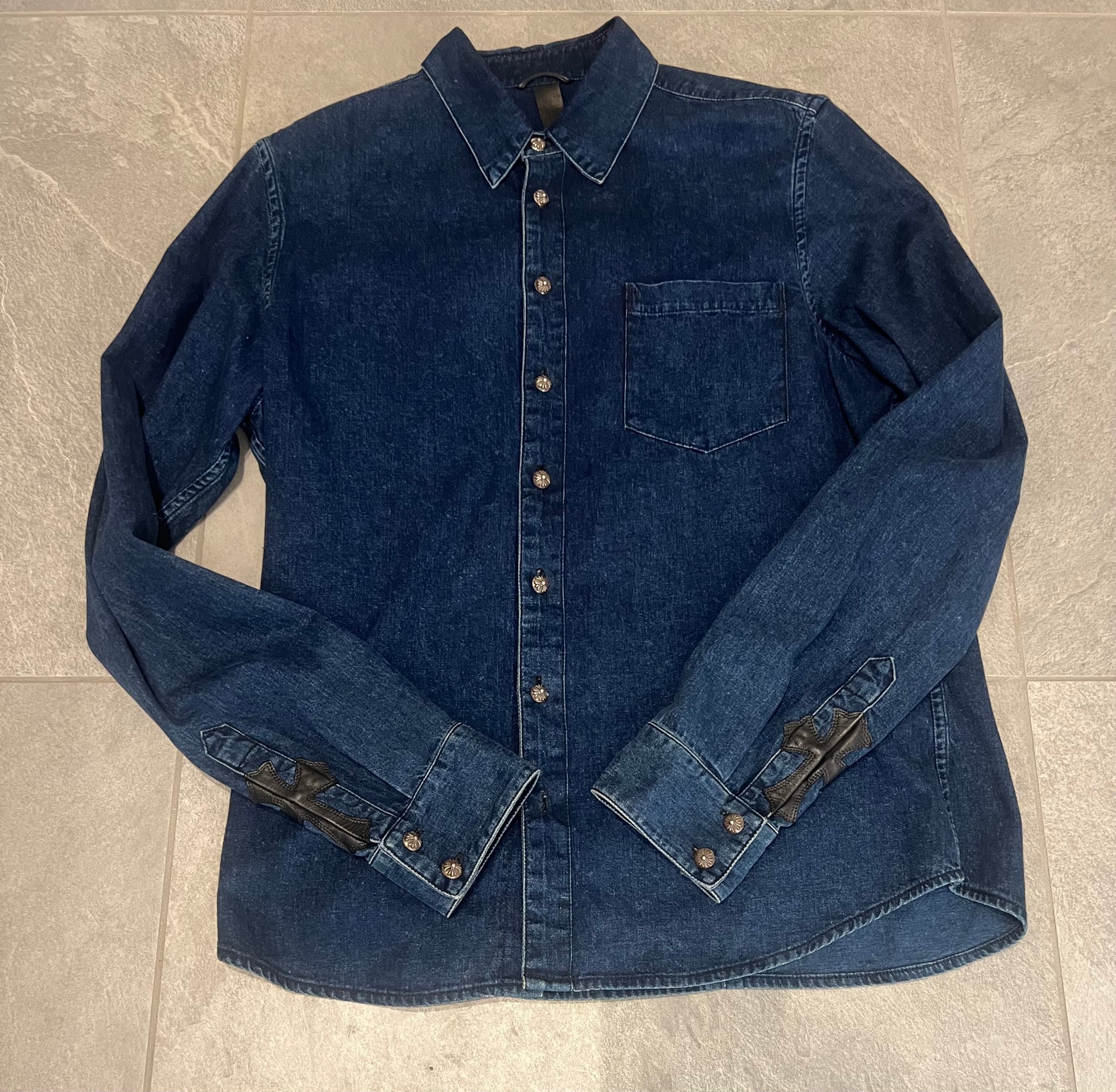 Chrome Hearts Looseends Sleeve Cross Patch Cross Button Denim L/S Shirt "Indigo Blue"