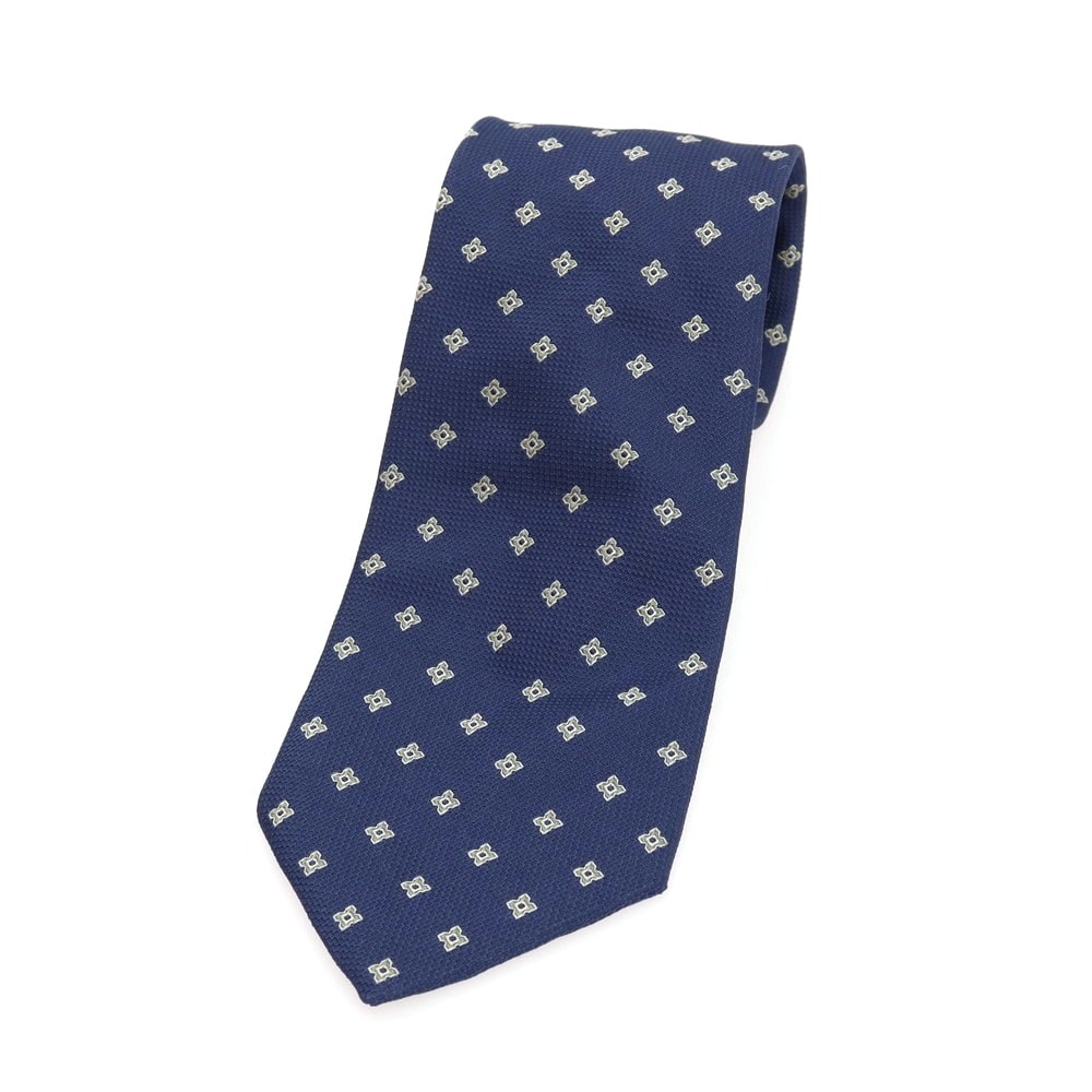 【中古】ジョルジオアルマーニ GIORGIO ARMANI シルク 小紋柄ネクタイ ネイビーxライトグリーン【メンズ】