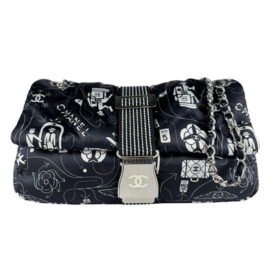 シャネル CHANEL ショルダーバッグ エアライン ナイロン ブラック/ホワイト レディース【中古】 z10564