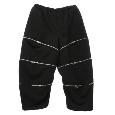 BLACK COMME des GARCONS ブラックコムデギャルソン 26SS 1Q-P022 Zip Through Pants マルチジップ ウール クロップド ギャバジン イージー パンツ ブラック系 L【中古】
