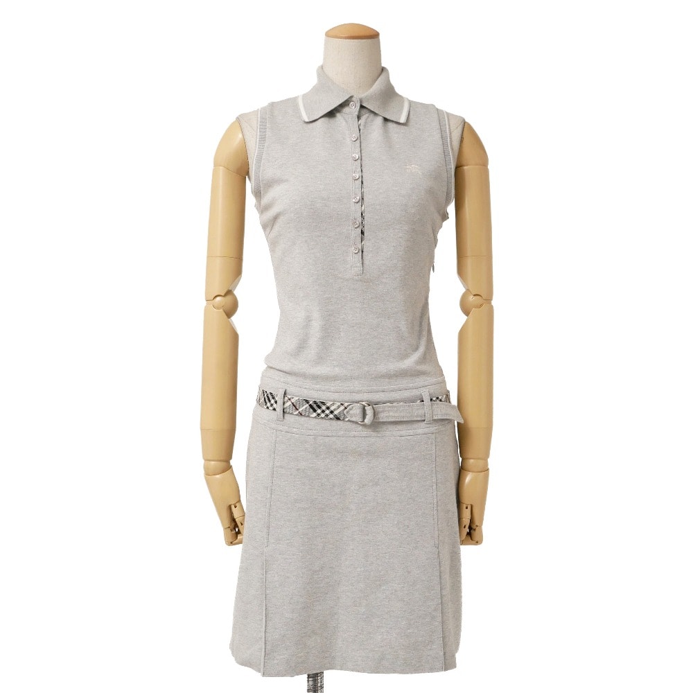 ■美品■BURBERRY BLUE LABEL バーバリーブルーレーベル ワンピース サイズ36 ノースリーブ チェックベルト タイト ポロワンピ―ス ブランド古着【中古】20260902/RB0806