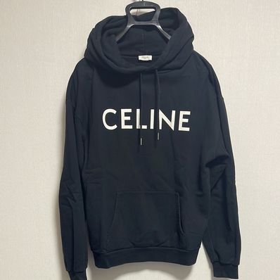 CELINE Logo Print Cotton Hoodie Sweatshirt "Black"