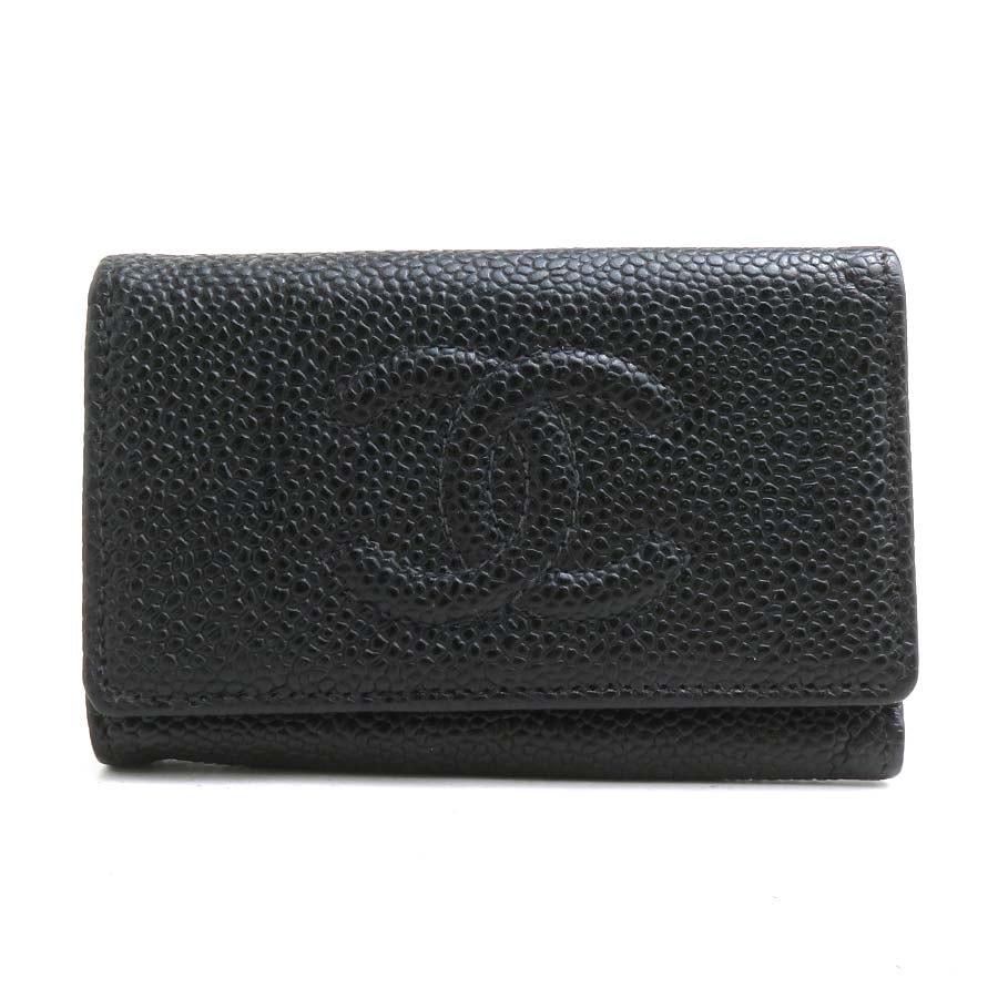 シャネル CHANEL キーケース キャビアスキンレザー ブラック レディース【中古】 r11204a