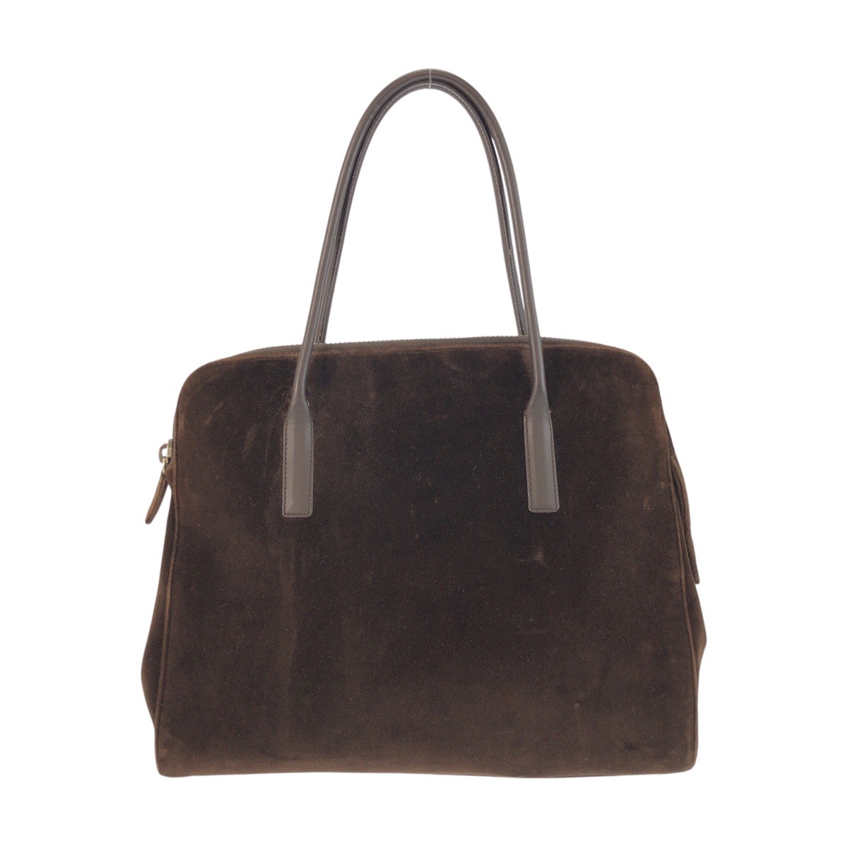 PRADA プラダ 三角ロゴプレート ブラウン シルバー金具 ベロア レザー/ ハンドバッグ トートバッグ 602844 【中古】